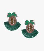 Women fabric green & gold-plated quirky drop earrings