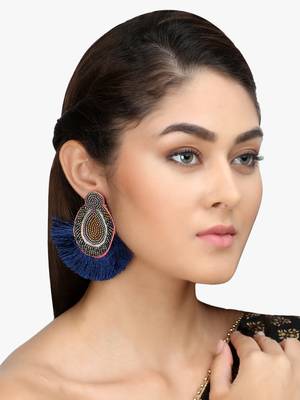 Gold-plated & blue teardrop shaped drop earrings 1