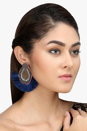 Gold-plated & blue teardrop shaped drop earrings