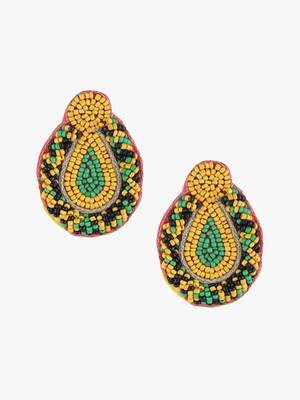 Women yellow & green oval drop earrings 1