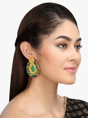 Women yellow & green oval drop earrings 2