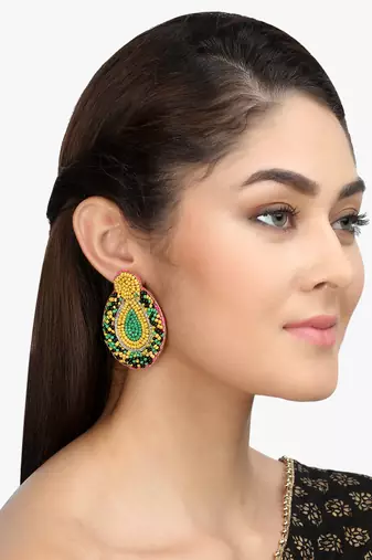 Women yellow & green oval drop earrings