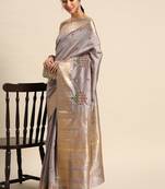 Serona fabrics women's  assam cotton silk thread and zari embroidery work  saree with blouse