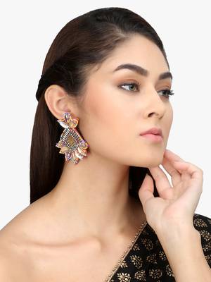 Women gold & multicoloured contemporary drop earrings 1