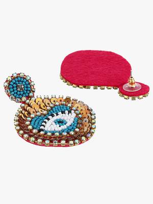 Fabric gold-plated blue & multi oval drop earrings 2