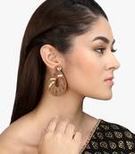 Gold-toned multi stone studded oval drop earrings