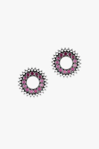 Silver-plated pink stone oxidised circular studs
