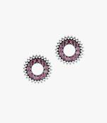 Silver-plated pink stone oxidised circular studs