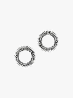 Women silver-plated oxidised circular studs 1