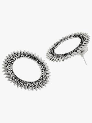 Women silver-plated oxidised circular studs 2