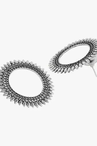 Women silver-plated oxidised circular studs