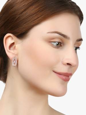 Rose gold plated stone -studded oval studs 5