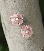 Gold-toned dome shape pink rose studs