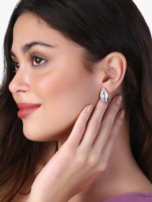 Rose gold plated stone -studded oval studs 1