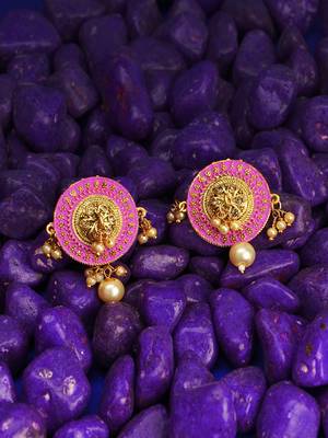 Gold-plated pink andwhite pearls circular earrings 1
