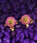 Gold-plated pink andwhite pearls circular earrings