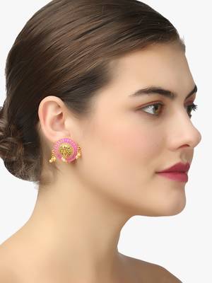 Gold-plated pink andwhite pearls circular earrings 2