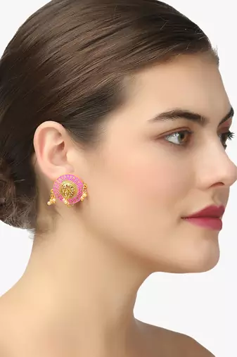 Gold-plated pink andwhite pearls circular earrings