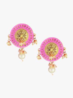 Gold-plated pink andwhite pearls circular earrings 3