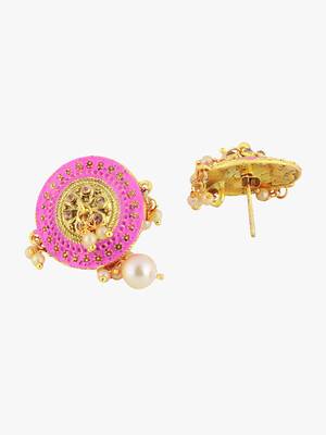 Gold-plated pink andwhite pearls circular earrings 5