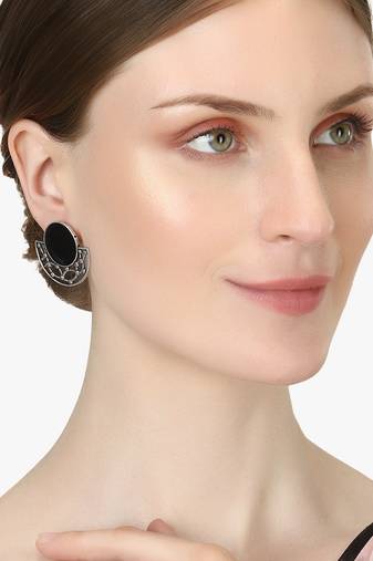 Silver-plated black contemporary studs