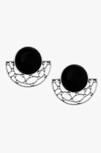 Silver-plated black contemporary studs