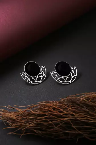 Silver-plated black contemporary studs
