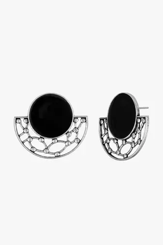 Silver-plated black contemporary studs