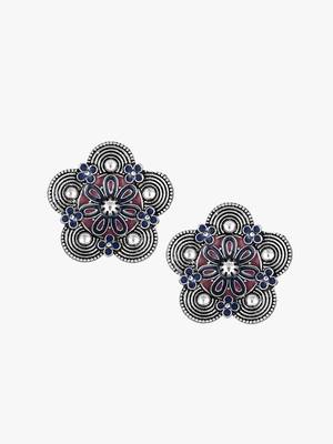 Women silver-plated flower shapped handcrafted stud 4
