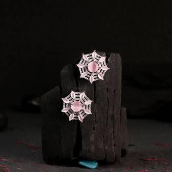 Silver-plated vintage style rose quartz and diamond net shape stud earrings for women and girls 1