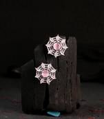 Silver-plated vintage style rose quartz and diamond net shape stud earrings for women and girls