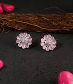 Silver-plated rose quartz and diamond flower stud earrings for women and girls