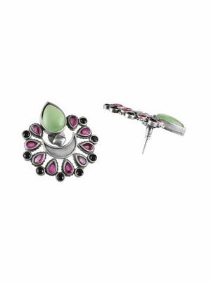 Oxidised multi-color stone-studded studs 2
