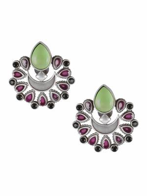 Oxidised multi-color stone-studded studs 3