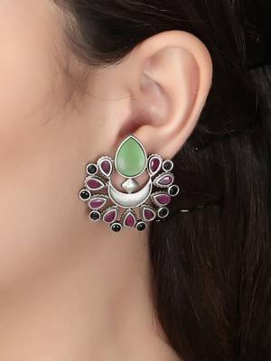Oxidised multi-color stone-studded studs 5