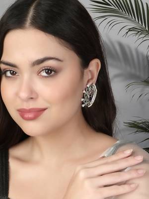 Oxidised multi-color stone-studded pearl-beaded studs 5