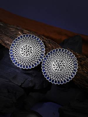 Oxidised blue-color stone-studded temple-design studs 1