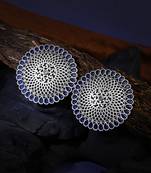 Oxidised blue-color stone-studded temple-design studs