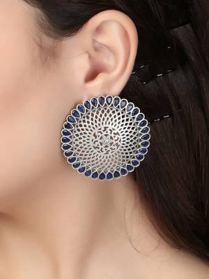 Oxidised blue-color stone-studded temple-design studs 2