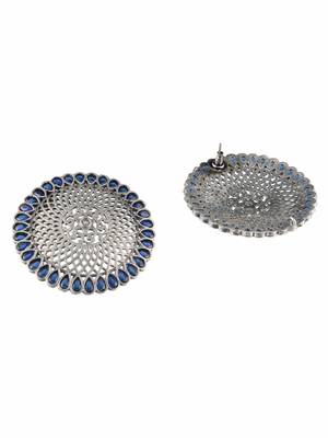 Oxidised blue-color stone-studded temple-design studs 4