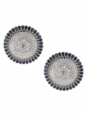 Oxidised blue-color stone-studded temple-design studs 5