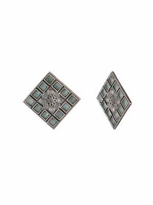 Oxidised green-color stone-studded square-shape studs 5