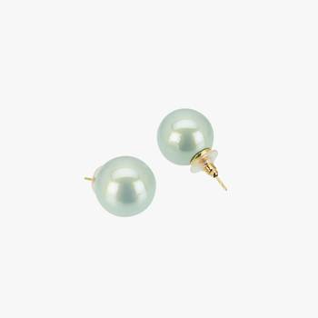Women gold plated mint green pearl tops stud earrings 2