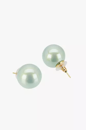 Women gold plated mint green pearl tops stud earrings