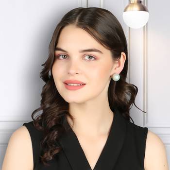 Women gold plated mint green pearl tops stud earrings 4