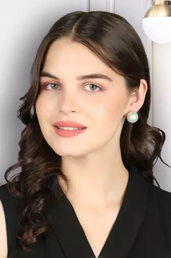 Women gold plated mint green pearl tops stud earrings