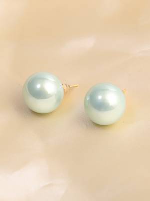 Women gold plated mint green pearl tops stud earrings 5