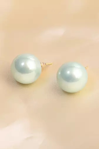 Women gold plated mint green pearl tops stud earrings