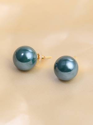 Women gold plated dark green pearl tops stud earrings 1