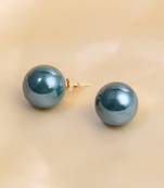 Women gold plated dark green pearl tops stud earrings
